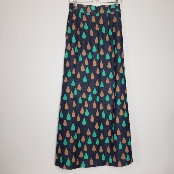 𝅺Vintage Raindrop Golden Finn Handprinted 1960's Maxi Skirt  Mid-century … - Picture 7 of 16